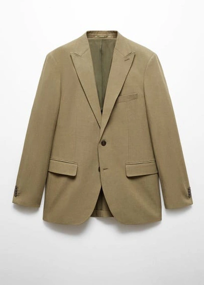 Shop Mango Slim Fit Linen And Cotton Suit Jacket Khaki In Kaki