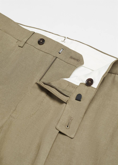 Shop Mango Slim Fit Tencel Suit Trousers With Pleats Khaki In Kaki