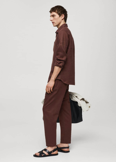 Shop Mango Slim-fit Trousers With Drawstring Burgundy