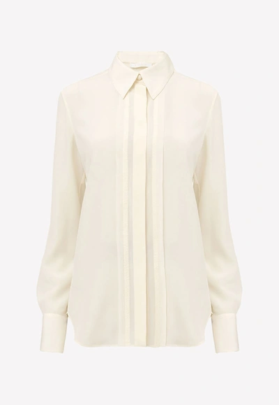 Shop Chloé Classic-collar Long-sleeved Shirt In Silk In Ivory