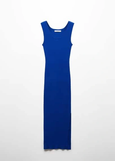 Shop Mango Ribbed Long Dress Vibrant Blue In Bleu Électrique