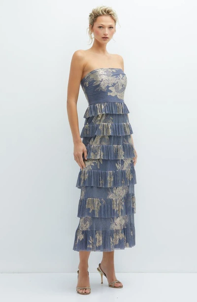 Shop After Six Floral Print Ruffle Strapless Dress In French Blue
