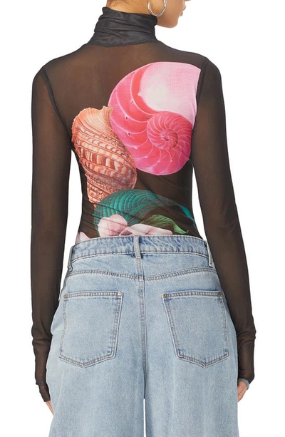 Afrm Zadie Mesh Turtleneck Top In Surreal Shells