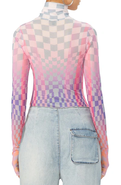 Shop Afrm Zadie Mesh Turtleneck Top In Grid Ombre