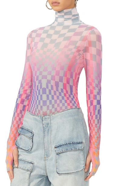 Shop Afrm Zadie Mesh Turtleneck Top In Grid Ombre