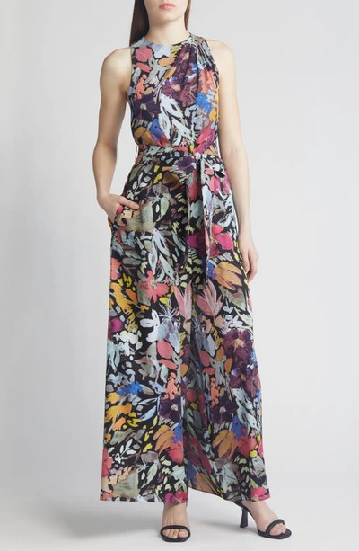 Shop Ted Baker Orta Floral Sleeveless Wide Leg Chiffon Jumpsuit In Black