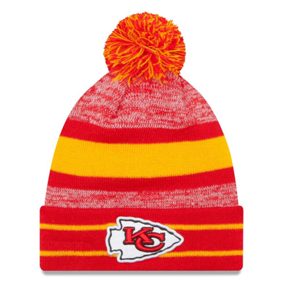 Shop New Era Red Kansas City Chiefs Team Logo Cuffed Knit Hat With Pom