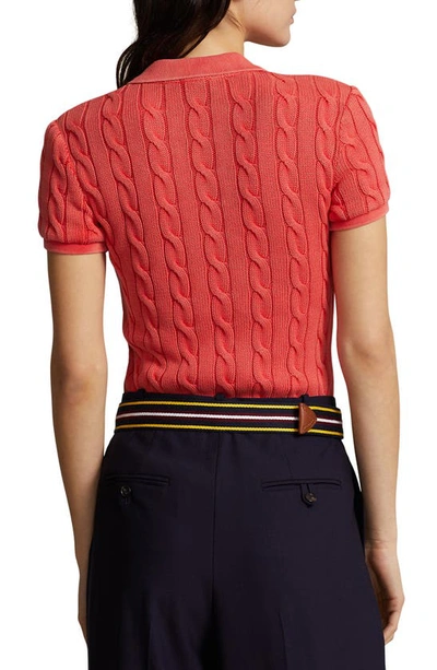 Shop Ralph Lauren Cable Knit Polo Shirt In Red