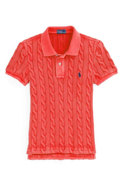 Shop Ralph Lauren Cable Knit Polo Shirt In Red