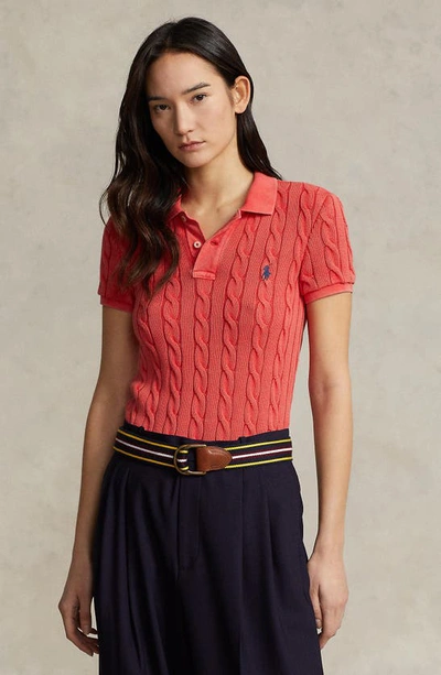 Shop Ralph Lauren Cable Knit Polo Shirt In Red