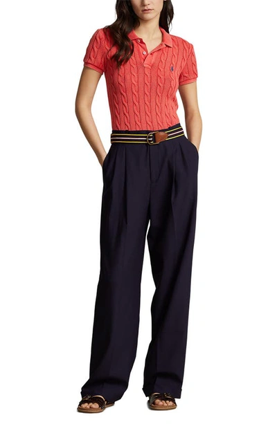 Shop Ralph Lauren Cable Knit Polo Shirt In Red