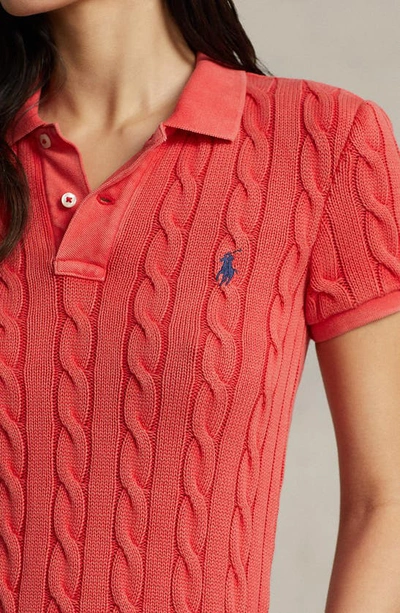 Shop Ralph Lauren Cable Knit Polo Shirt In Red