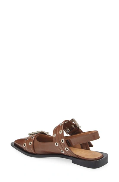 Ganni Buckle Ballerina Leather Slingback Flats In Fossil