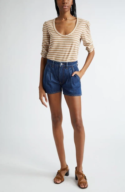 Shop Veronica Beard Simpson Nonstretch Denim Shorts In Dusted Oxford