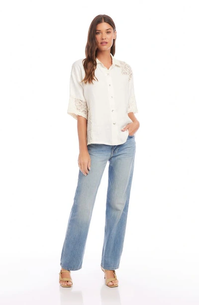 Shop Fifteen Twenty Terra Lace Trim Linen Button-up Shirt In Ivory