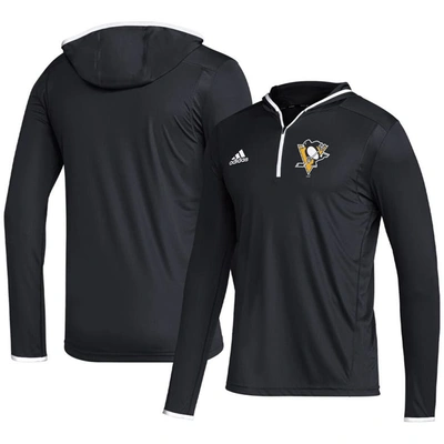 Shop Adidas Originals Adidas Black Pittsburgh Penguins Team Long Sleeve Quarter-zip Hoodie T-shirt