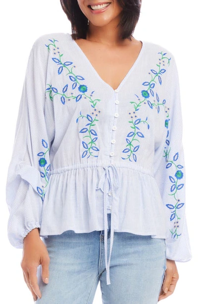 Shop Karen Kane Floral Embroidered Stripe Top