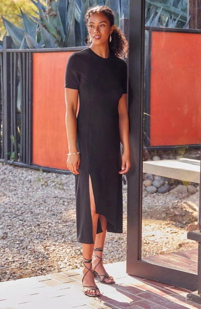 Karen Kane Asymmetric Slit Hem Midi Dress In Black