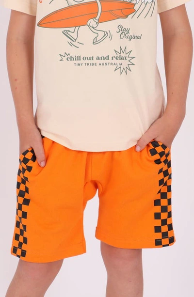 Shop Tiny Tribe Kids' Checkerboard Stripe Shorts In Burnt Orange