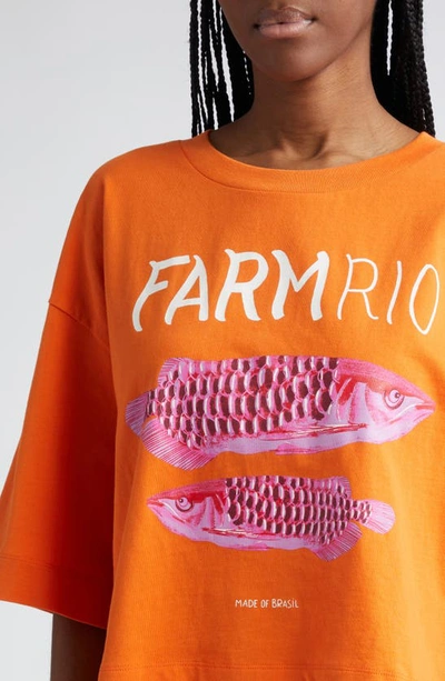 Shop Farm Rio Tropical Fish Cotton Graphic T-shirt In Orange