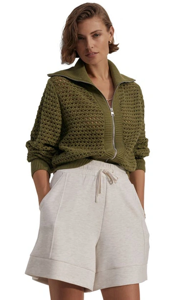 Shop Varley Eloise Open Stitch Cotton Zip-up Cardigan In Fresh Fern