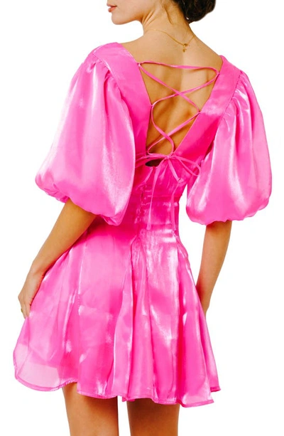 Shop Ciebon Kassady Metallic Puff Sleeve Minidress In Pink