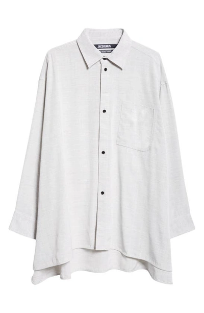 Shop Jacquemus La Chemise Poche Slub Button-up Shirt In Light Grey