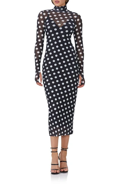 Shop Afrm Shailene Long Sleeve Turtleneck Mesh Dress In Diagonal Dot