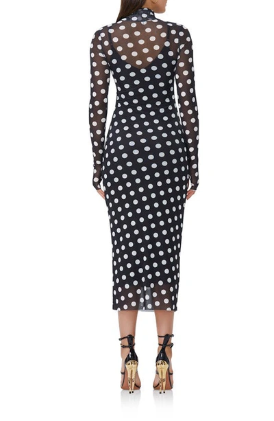 Afrm Shailene Mesh Long Sleeve Midi Dress In Diagonal Dot