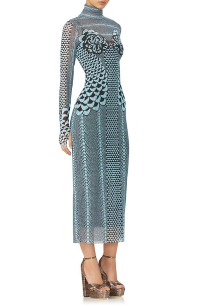 Shop Afrm Shailene Long Sleeve Turtleneck Mesh Dress In Aqua Petals