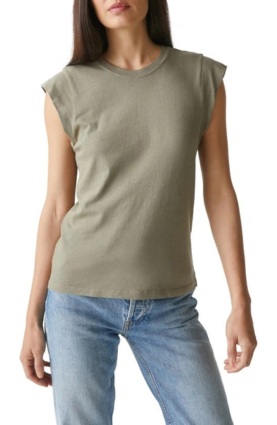 Shop Michael Stars Joey Power Shoulder T-shirt In Olive