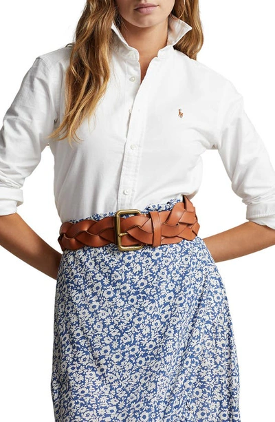 Polo Ralph Lauren Womens Logo-embroidered Short-sleeve Linen Shirt White Xs In White