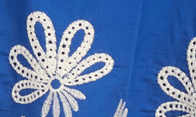 Shop Karen Kane Embroidered Tassel Tie Cotton Peasant Blouse In Royal
