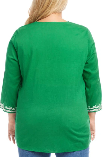 Shop Karen Kane Embroidered Cotton Tunic Top In Green