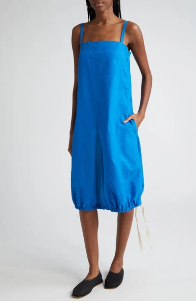 Shop Proenza Schouler Emelia Square Neck Bubble Hem Cotton Blend Dress In Blue