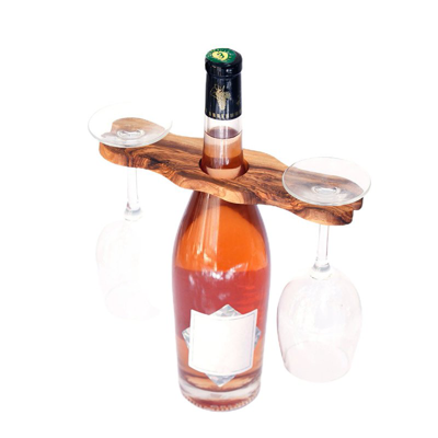 Shop Apakowa Olive Wood Wine Bottle And Wine Glasses Holder