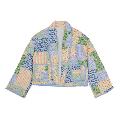 Shop Anna-kaci Shawl Lapel Neck Floral Print Jacket In Green