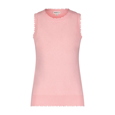 Shop Minnie Rose Cotton Cashmere Frayed Tank In Pink