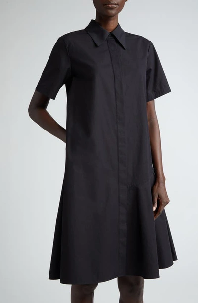 Shop Lafayette 148 New York Flounced Hem Cotton Poplin Shirtdress In Black