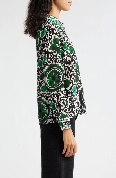Shop Alice And Olivia Willa Print Placket Shirt In Monarch Light Emerald Small