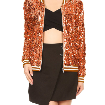 Shop Anna-kaci Striped Metallic Sequin Varsity Jacket In Orange