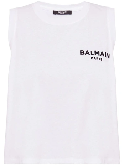 Shop Balmain Top With Logo In White
