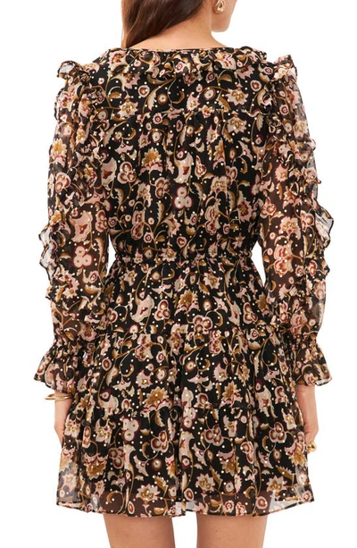 Shop 1.state Floral Ruffle Long Sleeve Minidress In Rich Black