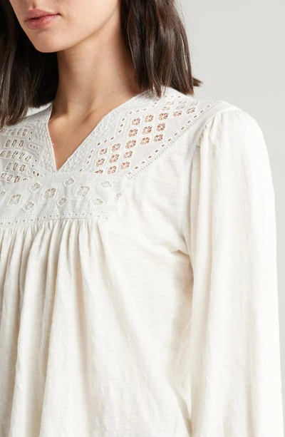 Shop Lucky Brand Lace Trim Cotton Peasant Top In Whisper White