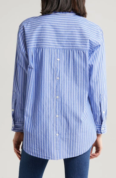 Shop Lucky Brand Oversize Cotton Button-up Shirt In Blue Stripe