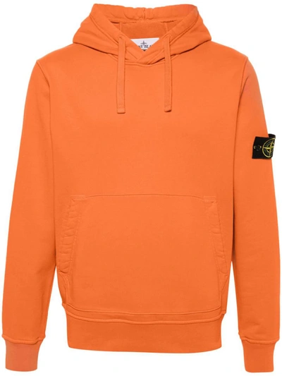 Shop Stone Island Hooded Sweatshirt In Cotton Fleece In Orange