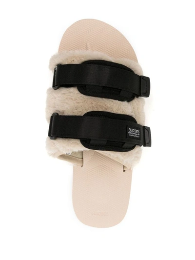 Shop Suicoke Nylon And Eco Fur Slides In Black