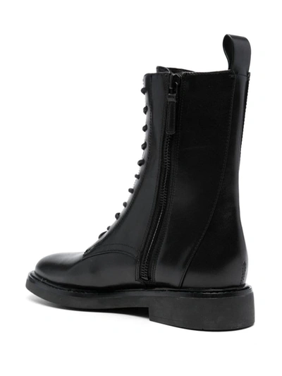 Shop Tory Burch Double T Leather Combat Boots In Black