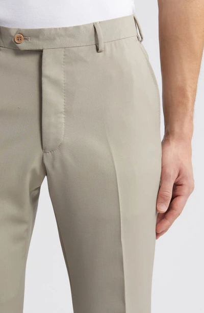 Shop Emporio Armani G-line Flat Front Wool Pants In Beige/ Khaki