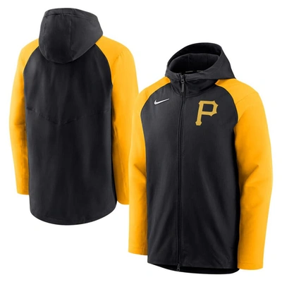 Shop Nike Black/gold Pittsburgh Pirates Authentic Collection Performance Raglan Full-zip Hoodie